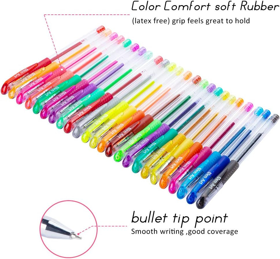 Glitter Gel Pens, 24 Colored Fine Tip Markers with 40% More Ink