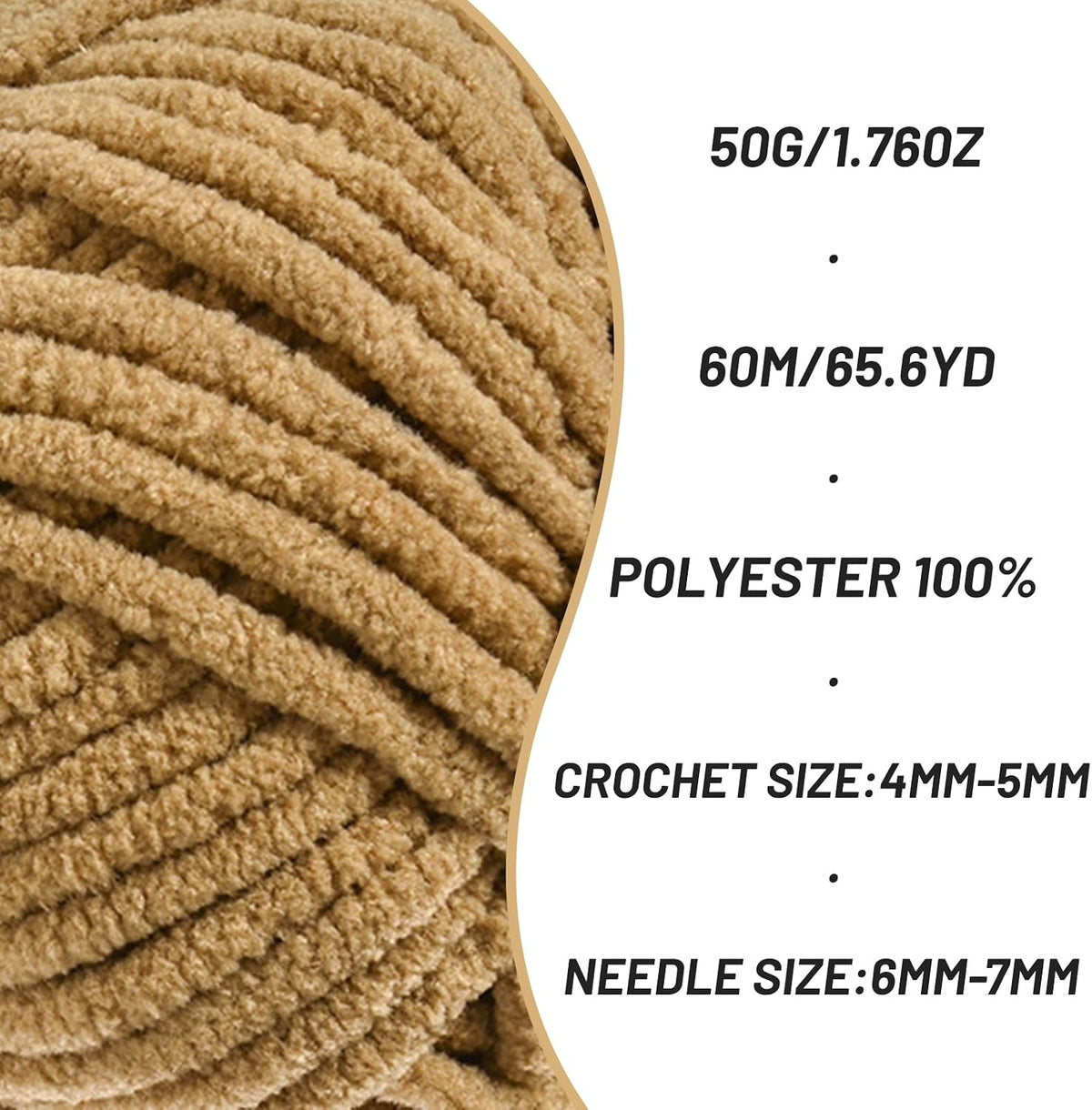 (Light Coffee) Fluffy Velvet Crochet Yarn 65.6 yards