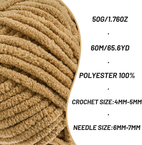 (Light Coffee) Fluffy Velvet Crochet Yarn 65.6 yards