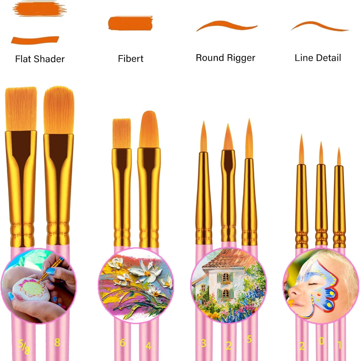 10Pcs Paint Brush Set, Small round Detail Tips, Pink