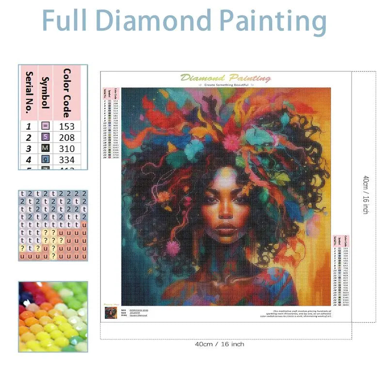 DIY Diamond Mosaic Black Woman Portrait 5D DIY Painting Rhinestone Pictures Set Diamond Embroidery Decor for Home