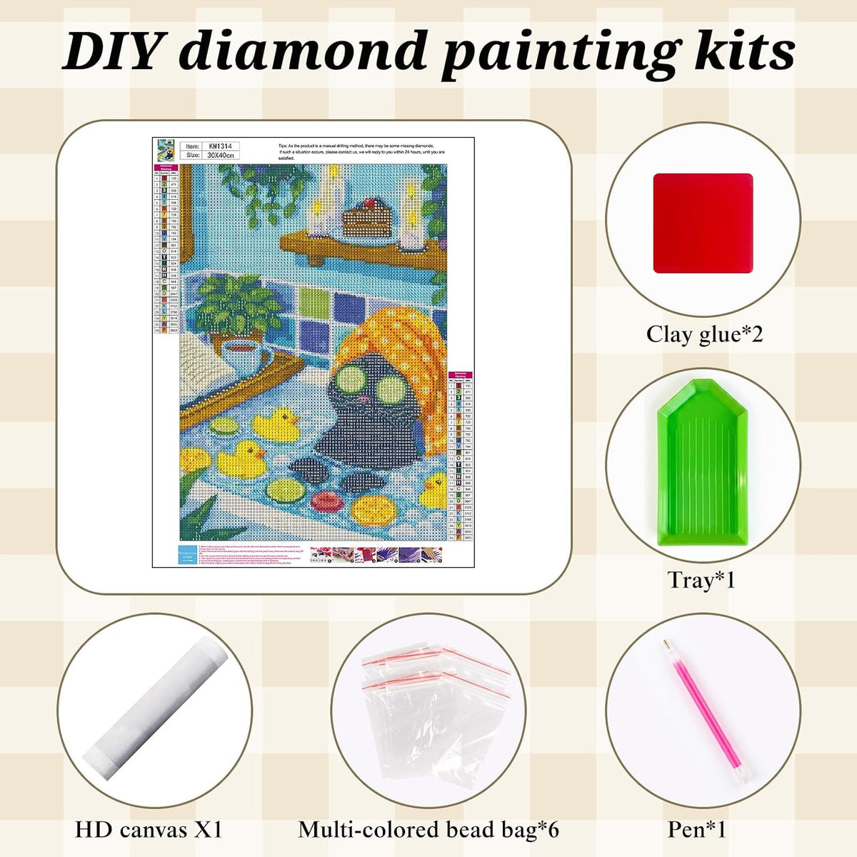 Animal Diamond Painting Kits for Adults,Funny Cat Spa Diamond Art Kits
