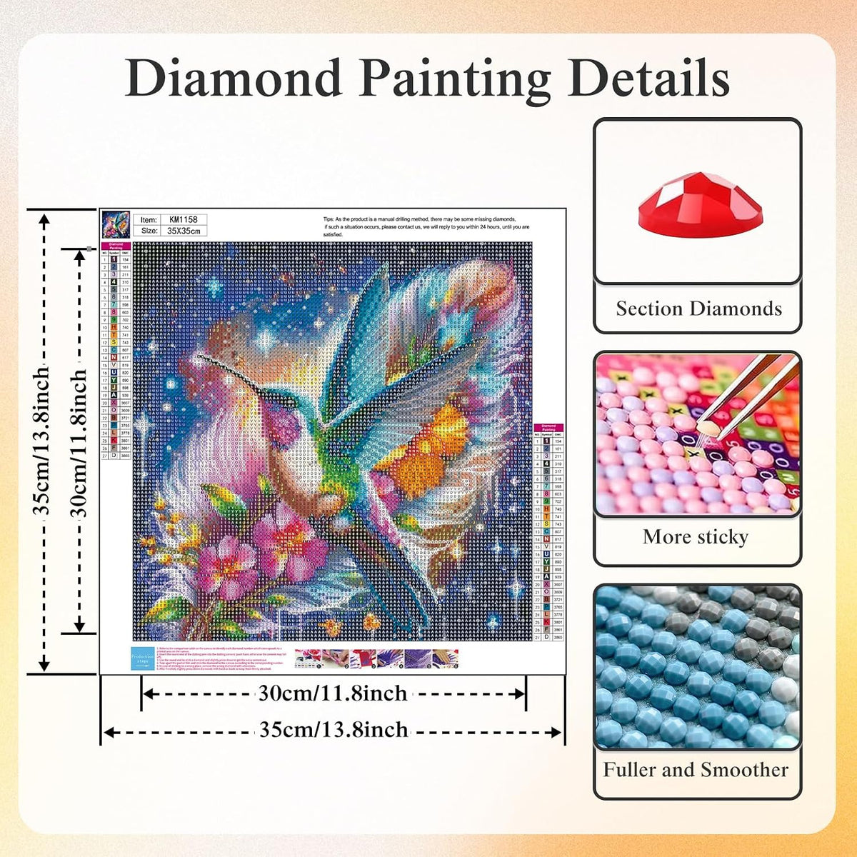 5D Hummingbird Diamond Art Kits for Adults Beginners 13.8X13.8 Inch