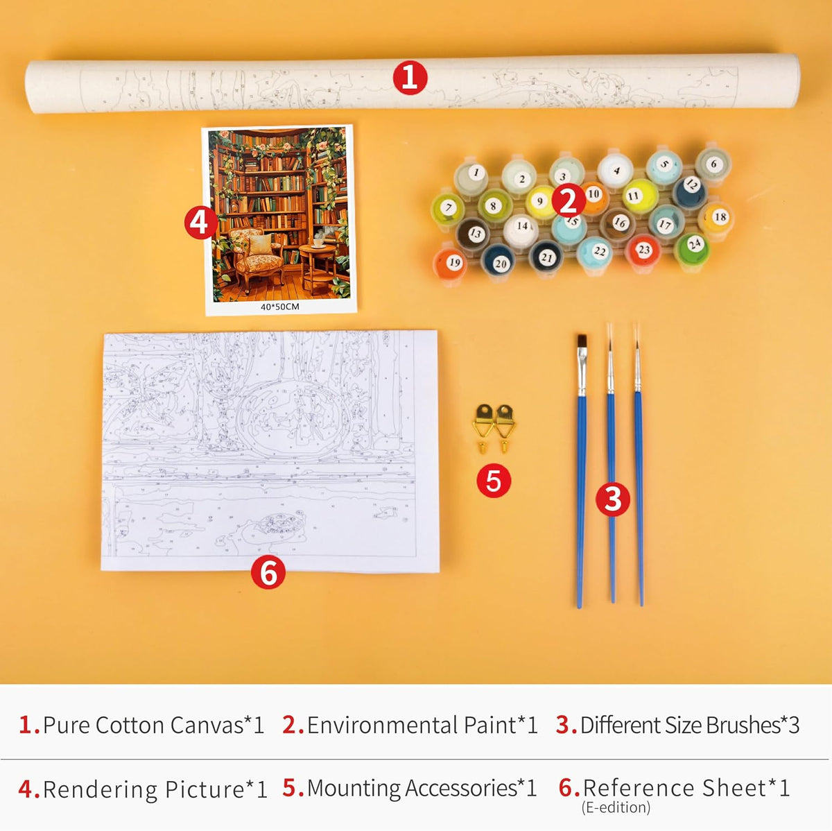 DIY Paint by Numbers Kit for Adults, Bookshelf Plants Decor