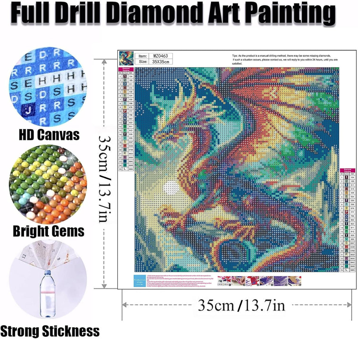 Dragon Diamond Art Kits for Adults-Diamond Painting 14X14 Inch | round Diamond Art Dragon Full Drill Gem Art for Beginners Gifts Home Wall Decor
