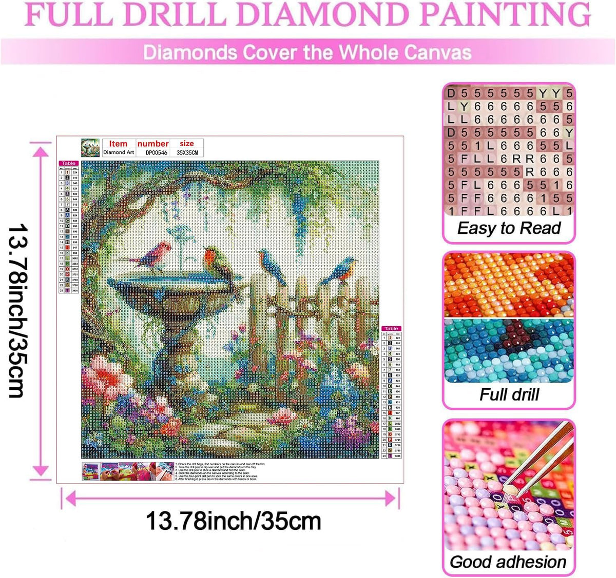 Diamond Art Kits for Adults,Garden Birds Diamond Painting Kits 14 X 14In