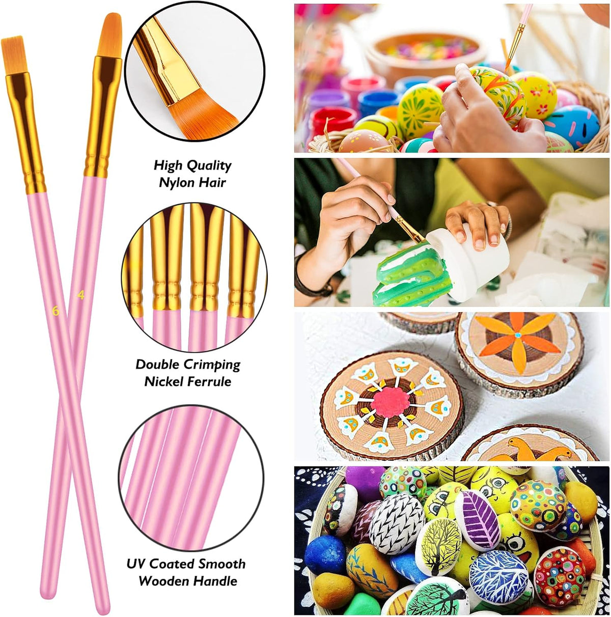 10Pcs Paint Brush Set, Small round Detail Tips, Pink