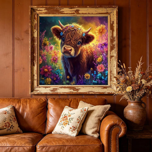 5D Highland Cow Diamond Art Kits for Adults Beginners 13.7X 13.7 Inch