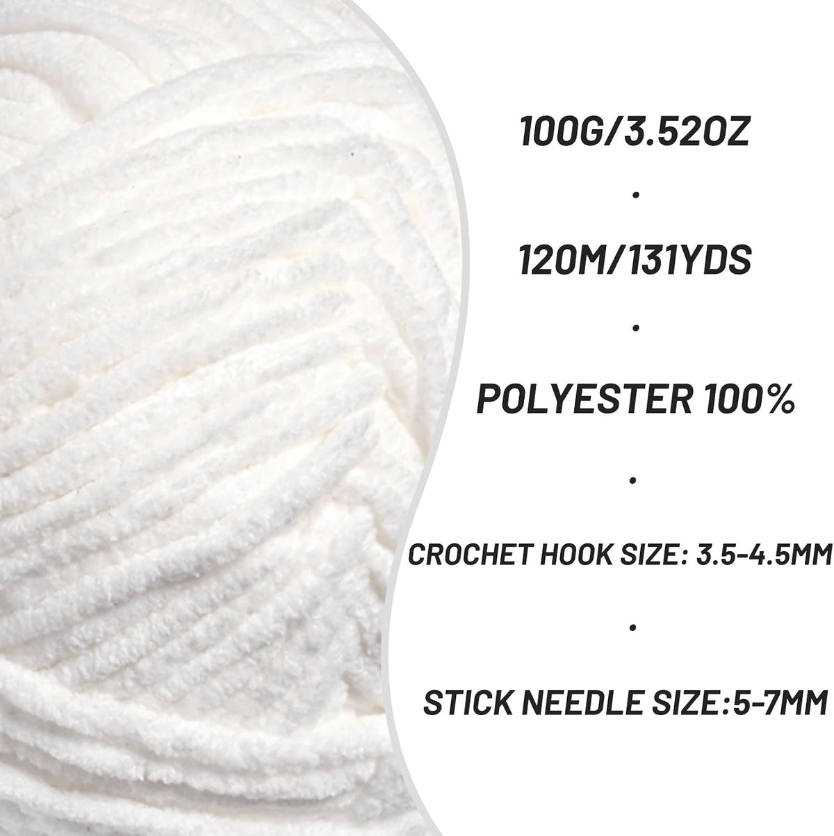  （Snow White） Fluffy Velvet Crochet Yarn 65.6 yards