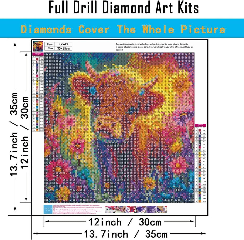 5D Highland Cow Diamond Art Kits for Adults Beginners 13.7X 13.7 Inch