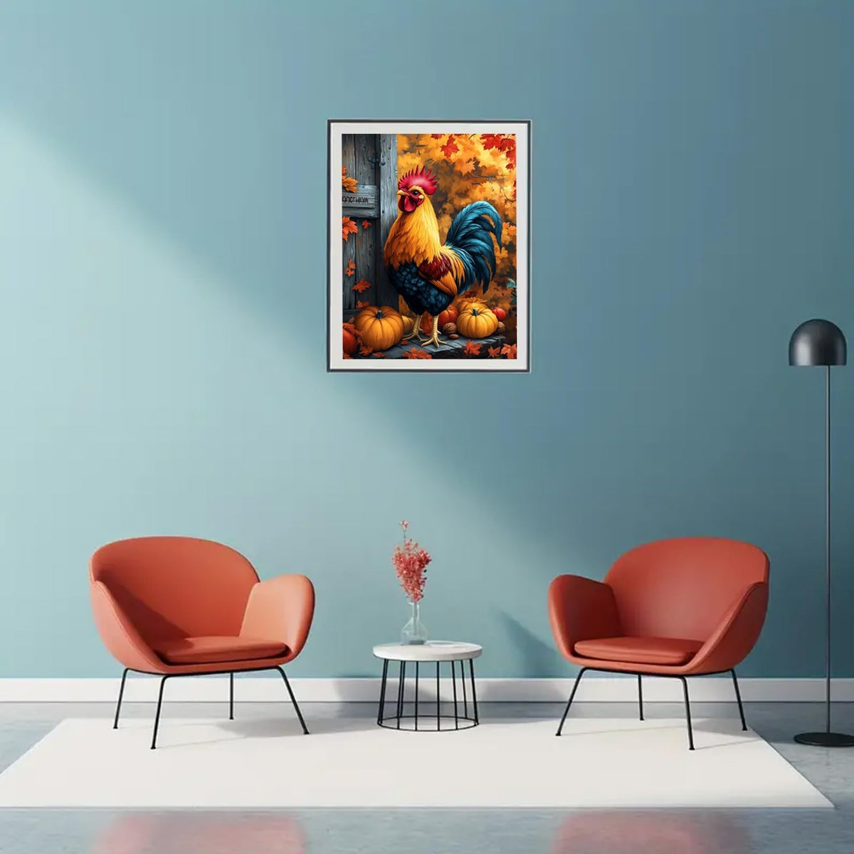 5D Diamond Painting Kits for Adults, Rooster Diamond Art Fall Kit for Beginner,Full round Drills Pumpkin Chicken Diamond Dots Beads on Canvas Painting by Diamonds for Wall Decor 12 X 16 Inches