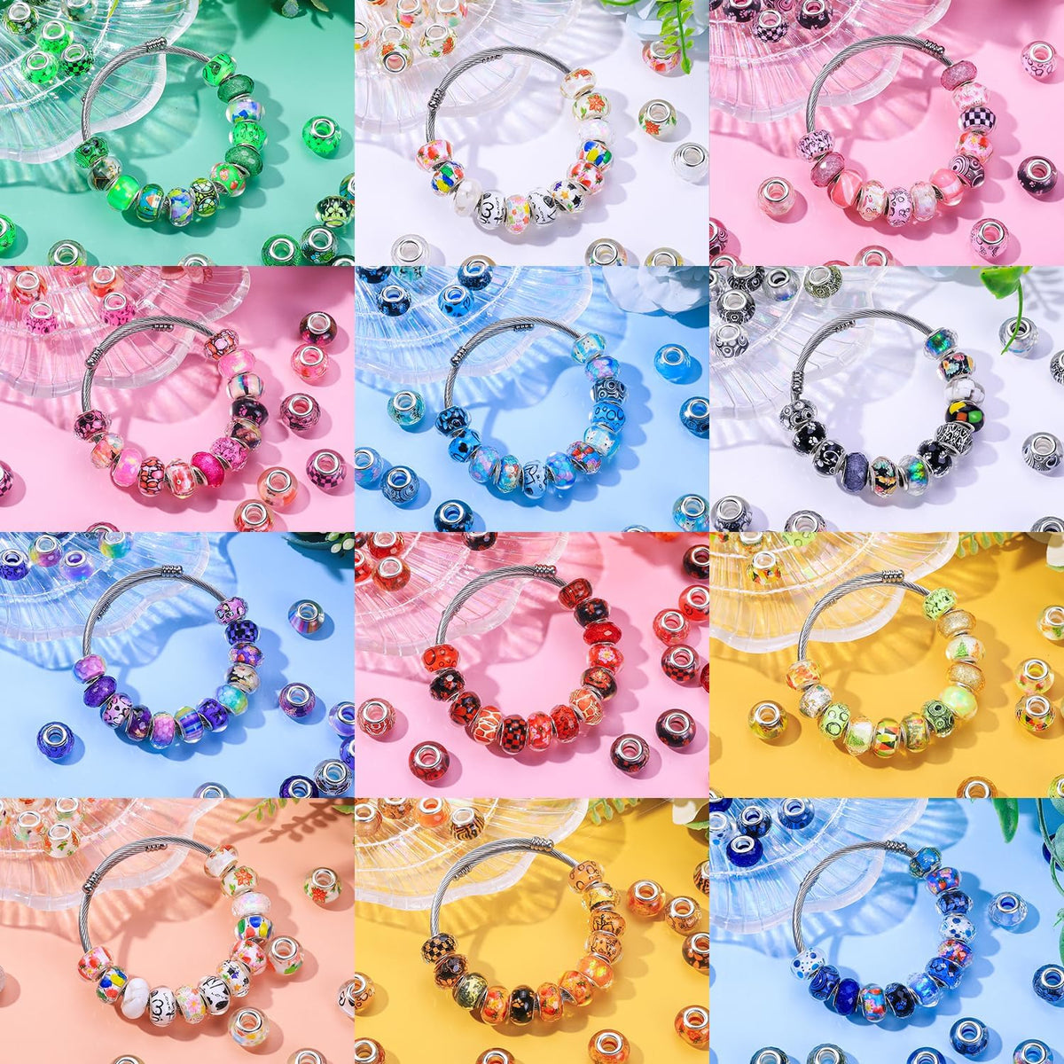 Large Hole European Beads, Craft Supplies Kit，Assorted Mixed Color Lampwork Spacer Beads for DIY Bracelet Jewelry Making (100, Mixed)