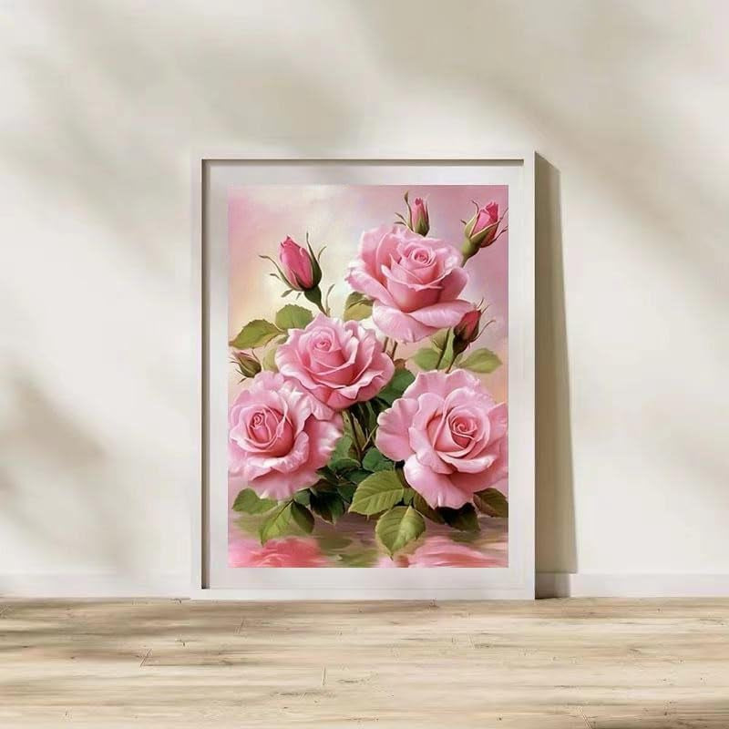 Rose Flowers Diamond Art Kits for Adults Beginner,Pink Rose Diamond Painting for Adults,Diy 5D Full Drill Diamond Art Kits,Home Wall Decor 12 X 16 Inch