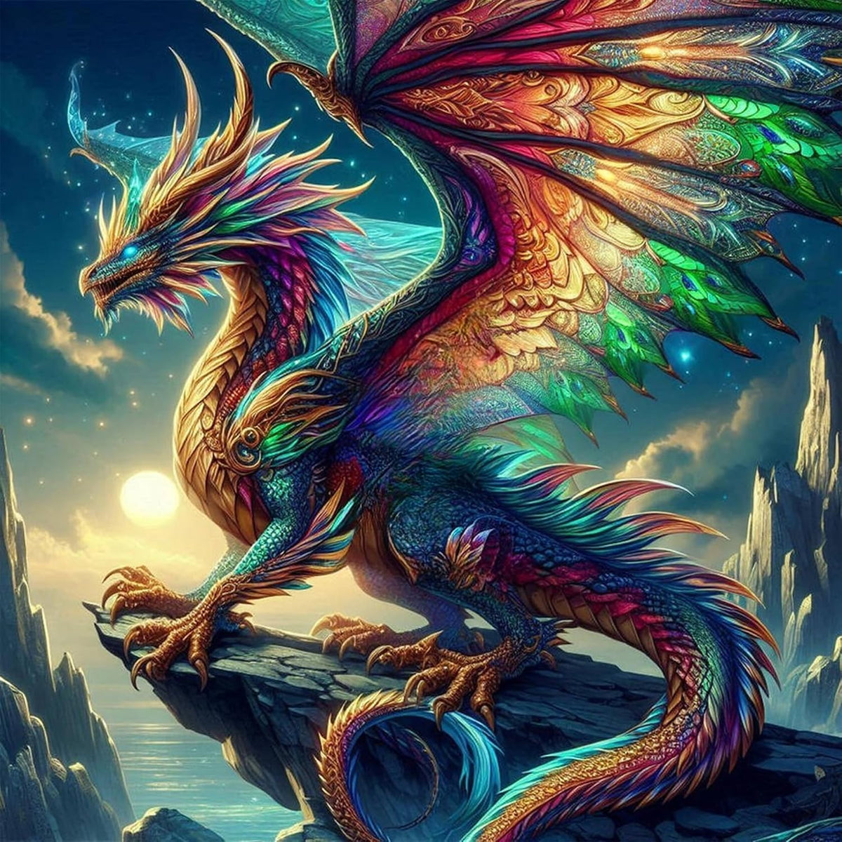 Dragon Diamond Art Kits for Adults-Diamond Painting 14X14 Inch | round Diamond Art Dragon Full Drill Gem Art for Beginners Gifts Home Wall Decor