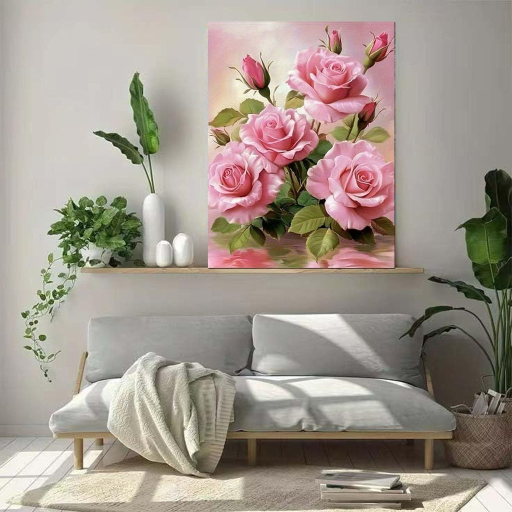 Rose Flowers Diamond Art Kits for Adults Beginner,Pink Rose Diamond Painting for Adults,Diy 5D Full Drill Diamond Art Kits,Home Wall Decor 12 X 16 Inch