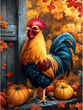 5D Diamond Painting Kits for Adults, Rooster Diamond Art Fall Kit for Beginner,Full round Drills Pumpkin Chicken Diamond Dots Beads on Canvas Painting by Diamonds for Wall Decor 12 X 16 Inches