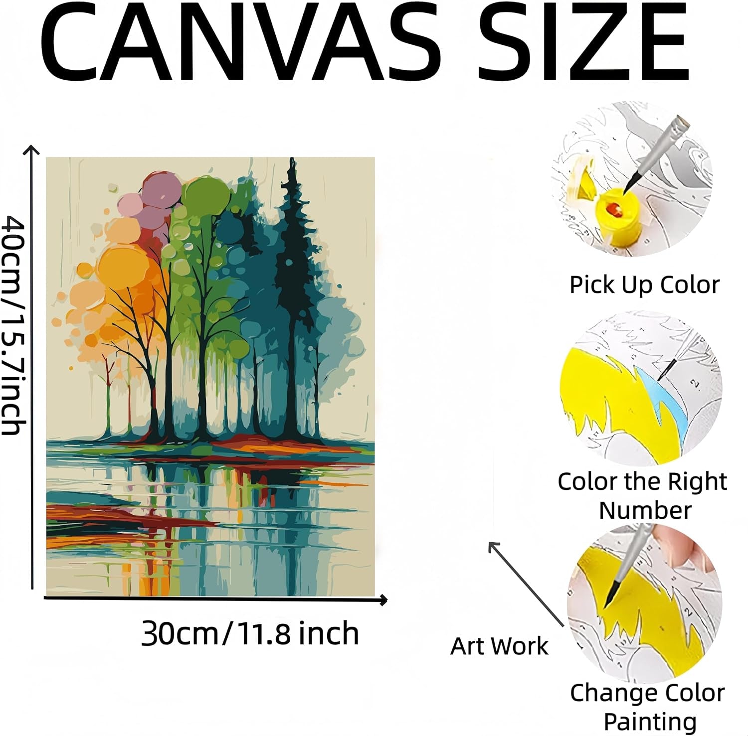 Paint by Numbers Kit for Adults,Rainbow Trees Paint by Number Kits | Paint on Canvas,Lake Painting by Numbers Easy Oil Painting,For Home Wall Decor 11.8X15.7 Inches