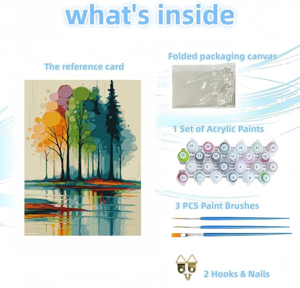 Paint by Numbers Kit for Adults,Rainbow Trees Paint by Number Kits | Paint on Canvas,Lake Painting by Numbers Easy Oil Painting,For Home Wall Decor 11.8X15.7 Inches