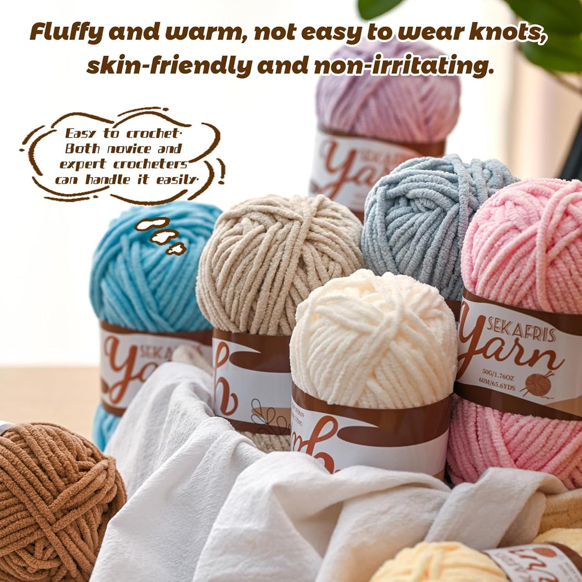 (Azure) Fluffy Velvet Crochet Yarn 65.6 yards