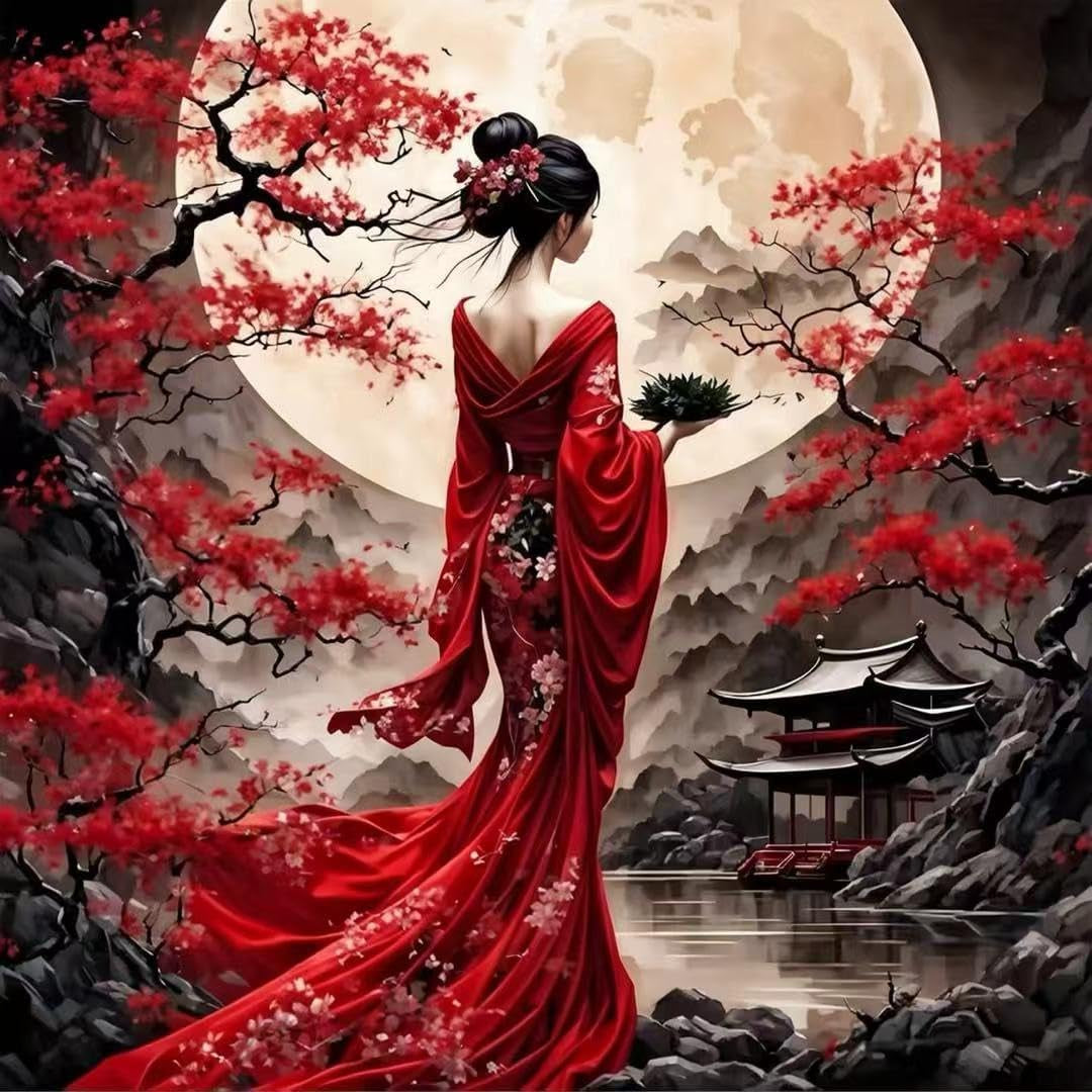 5D Oriental Lady Diamond Art Kits for Adults,Moon Diamond Dot Art Kits