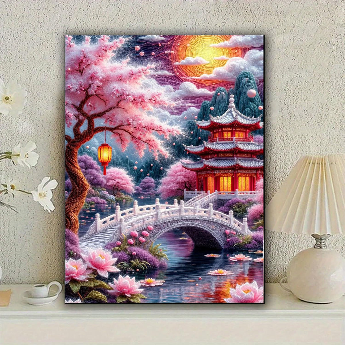 Landscape DIY Diamond Painting Kit, Japanese Garden Scene Diamond Art Kits for Adults,5D Full round Drill Diamond Mosaic Kits,Diy Diamond Dots for Beginners,12X16 Inch