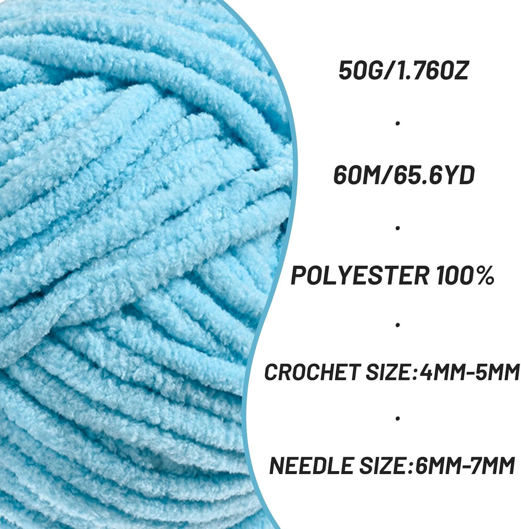 (Azure) Fluffy Velvet Crochet Yarn 65.6 yards