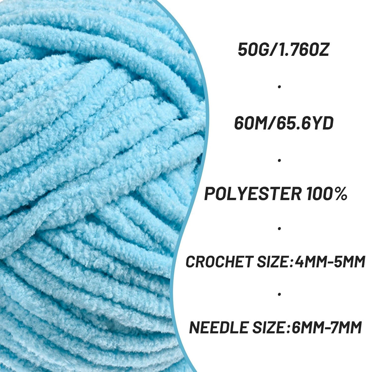 (Azure) Fluffy Velvet Crochet Yarn 65.6 yards