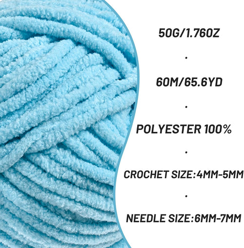 (Azure) Fluffy Velvet Crochet Yarn 65.6 yards