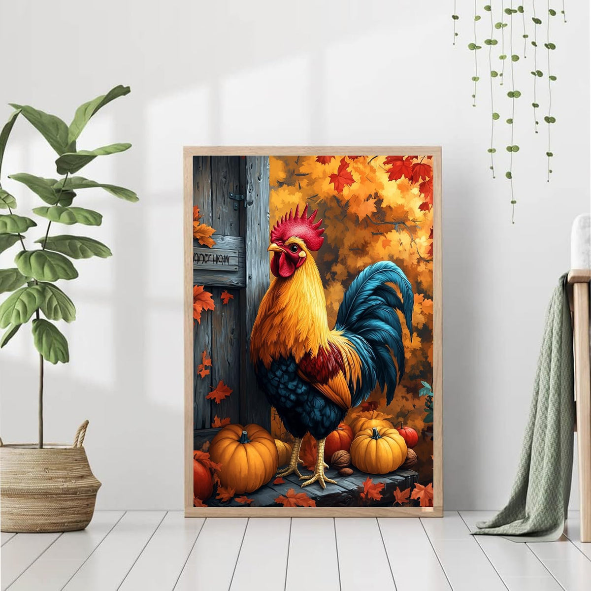 5D Diamond Painting Kits for Adults, Rooster Diamond Art Fall Kit for Beginner,Full round Drills Pumpkin Chicken Diamond Dots Beads on Canvas Painting by Diamonds for Wall Decor 12 X 16 Inches