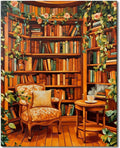 DIY Paint by Numbers Kit for Adults, Bookshelf Plants Decor