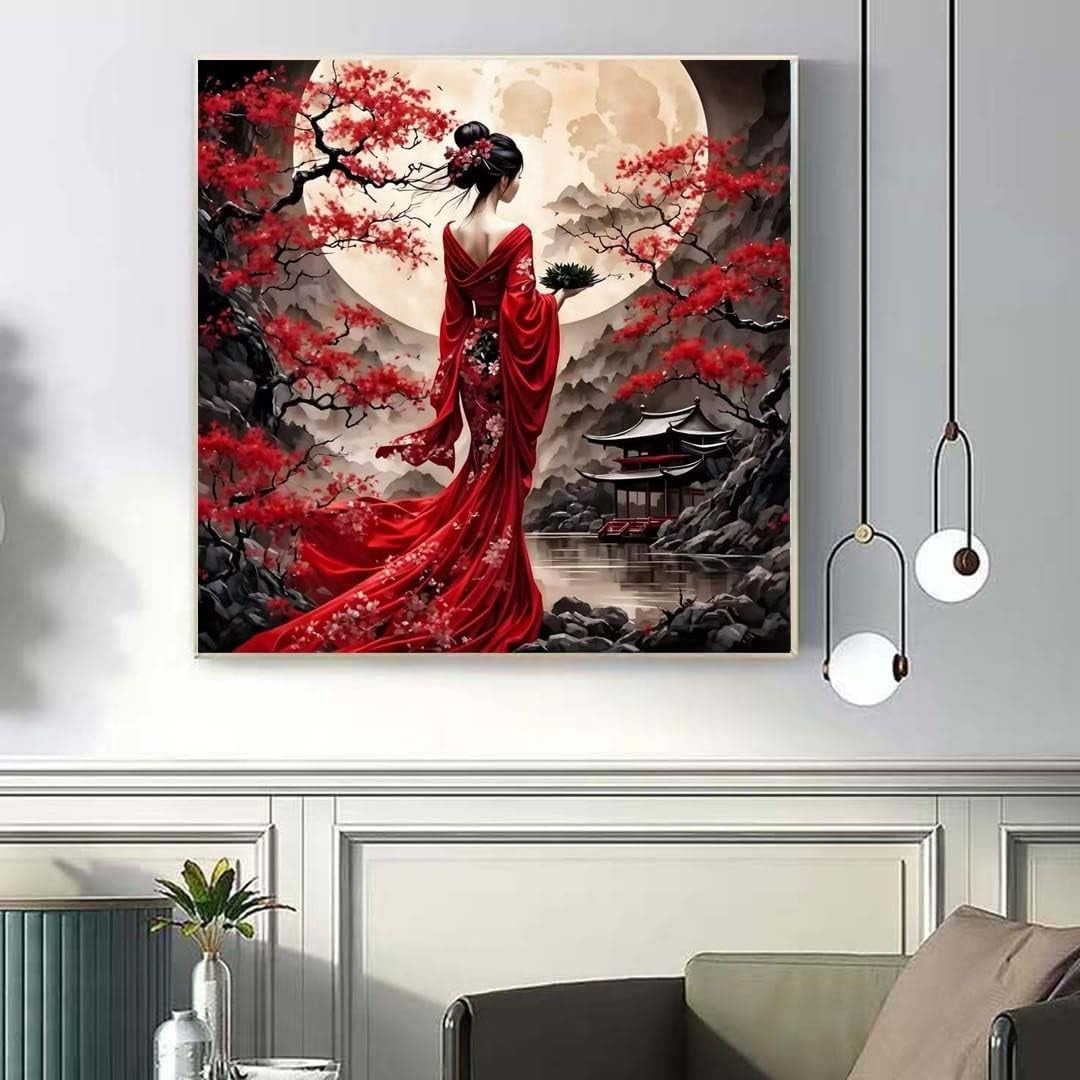 5D Oriental Lady Diamond Art Kits for Adults,Moon Diamond Dot Art Kits