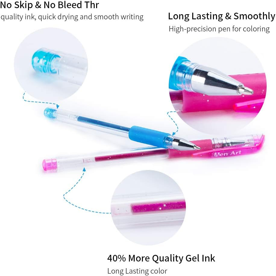 Glitter Gel Pens, 24 Colored Fine Tip Markers with 40% More Ink