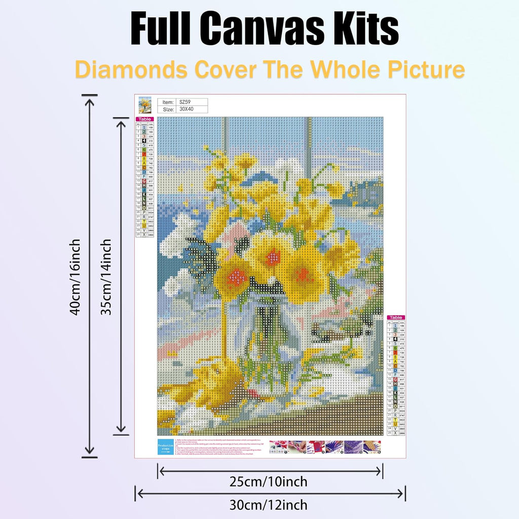 Flowers Diamond Art Kits for Adults-Flower Diamond Painting Kits for Adults-Diamond Art Kits Full Drill,Diy 5D Gem Art Flowers Perfect for Relaxation and Home Wall Decor 12X16Inch