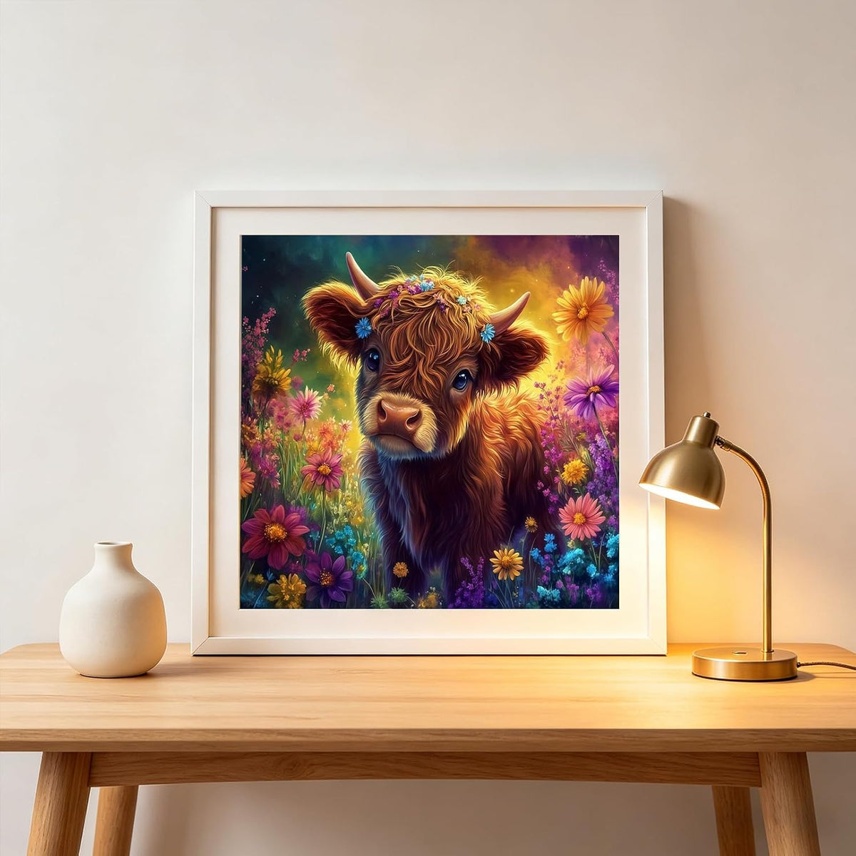 5D Highland Cow Diamond Art Kits for Adults Beginners 13.7X 13.7 Inch