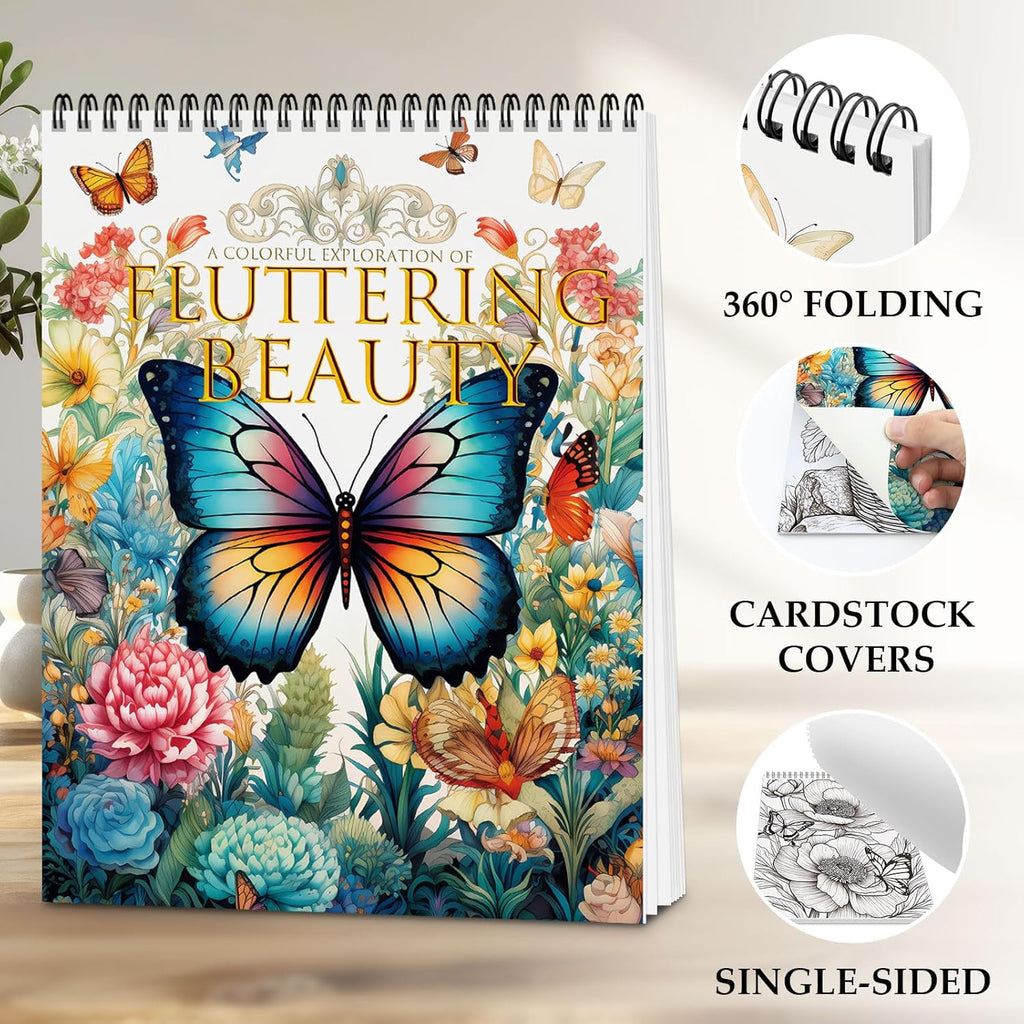 Coloring Book 24 Spiral-Bound Single-Sided Butterfly Designs