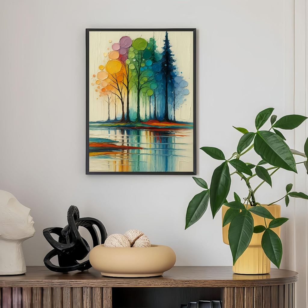 Paint by Numbers Kit for Adults,Rainbow Trees Paint by Number Kits | Paint on Canvas,Lake Painting by Numbers Easy Oil Painting,For Home Wall Decor 11.8X15.7 Inches