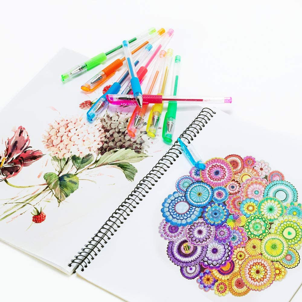 Glitter Gel Pens, 24 Colored Fine Tip Markers with 40% More Ink