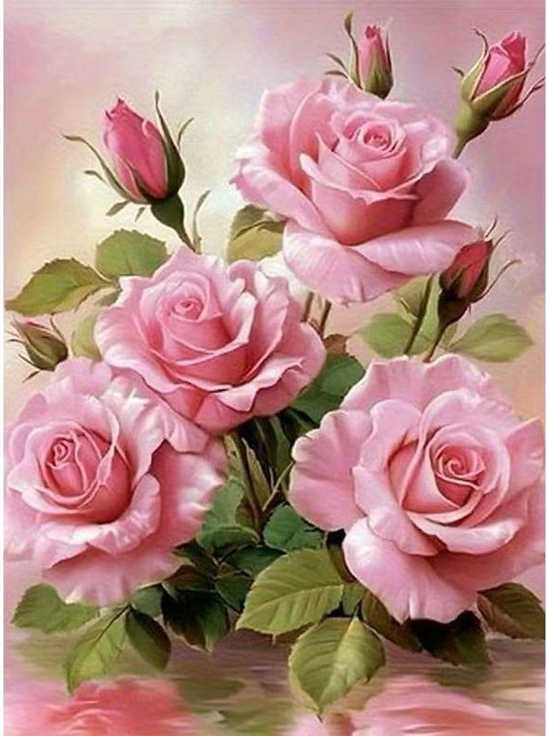Rose Flowers Diamond Art Kits for Adults Beginner,Pink Rose Diamond Painting for Adults,Diy 5D Full Drill Diamond Art Kits,Home Wall Decor 12 X 16 Inch