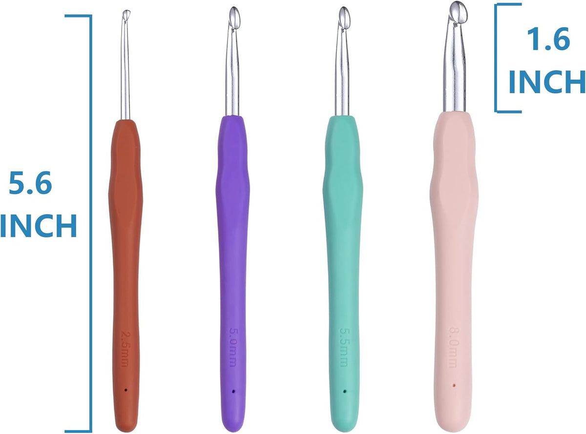 Crochet Hooks Set, Ergonomic Soft Handle for Arthritic Hands, 2.5Mm- 8Mm 4 Size Knitting Needles for Beginners and Crocheting Yarn (4)