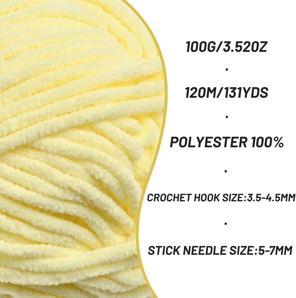 （Lemon Yellow） Fluffy Velvet Crochet Yarn 65.6 yards