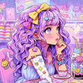 Kawaii Pastel Anime Diamond Painting kit, Purple Hair Sweet Lolita