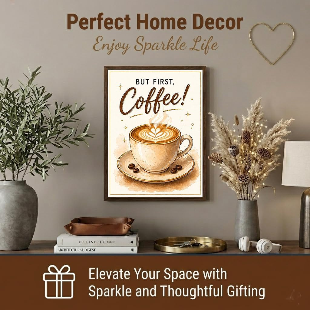 Coffee Cup Diamond Art Kits for Adults - 5D Full round Drill Diamond Painting Kit for Beginner, DIY Crystal Gem Art for Kitchen & Coffee Bar Decor,Relaxing Hobby Woman Gift 12X16 Inch