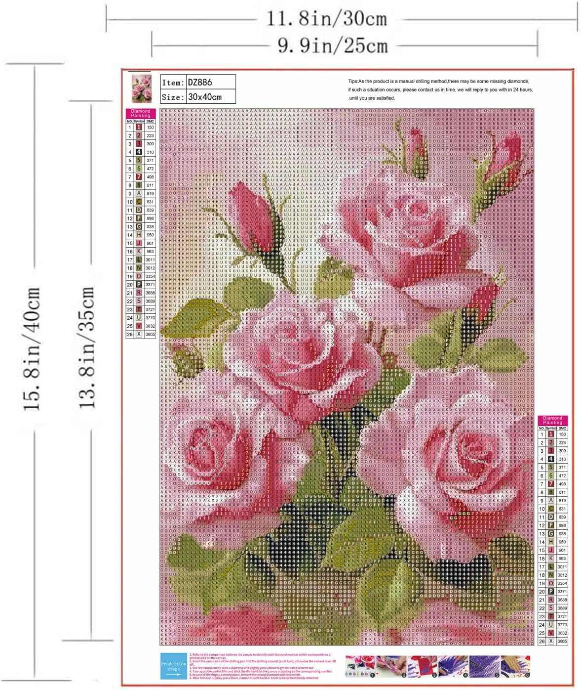 Rose Flowers Diamond Art Kits for Adults Beginner,Pink Rose Diamond Painting for Adults,Diy 5D Full Drill Diamond Art Kits,Home Wall Decor 12 X 16 Inch
