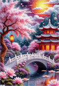 Landscape DIY Diamond Painting Kit, Japanese Garden Scene Diamond Art Kits for Adults,5D Full round Drill Diamond Mosaic Kits,Diy Diamond Dots for Beginners,12X16 Inch