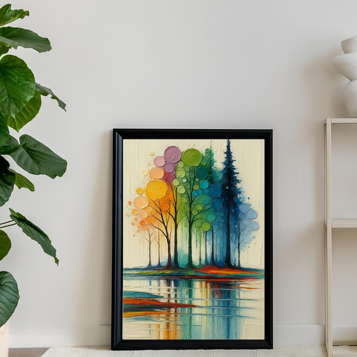 Paint by Numbers Kit for Adults,Rainbow Trees Paint by Number Kits | Paint on Canvas,Lake Painting by Numbers Easy Oil Painting,For Home Wall Decor 11.8X15.7 Inches