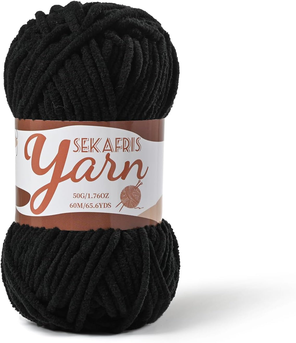 (Black) Fluffy Velvet Crochet Yarn 65.6 yards
