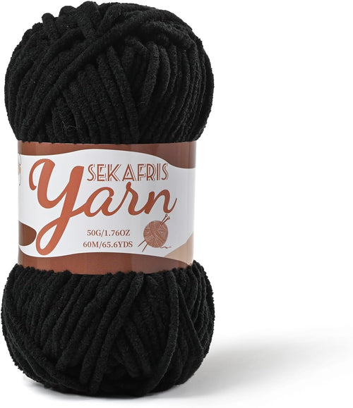 (Black) Fluffy Velvet Crochet Yarn 65.6 yards
