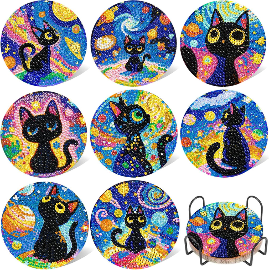 8-Pack Diamond Art Coaster Kit with Cork Pads & Holder, 4 X 4 Inch