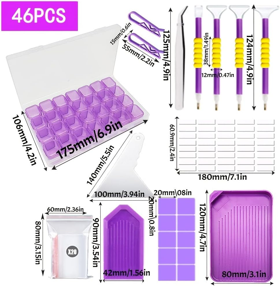 46PCS Diamond Painting Tools Accessories Kits Pens Tweezers Glue Correction