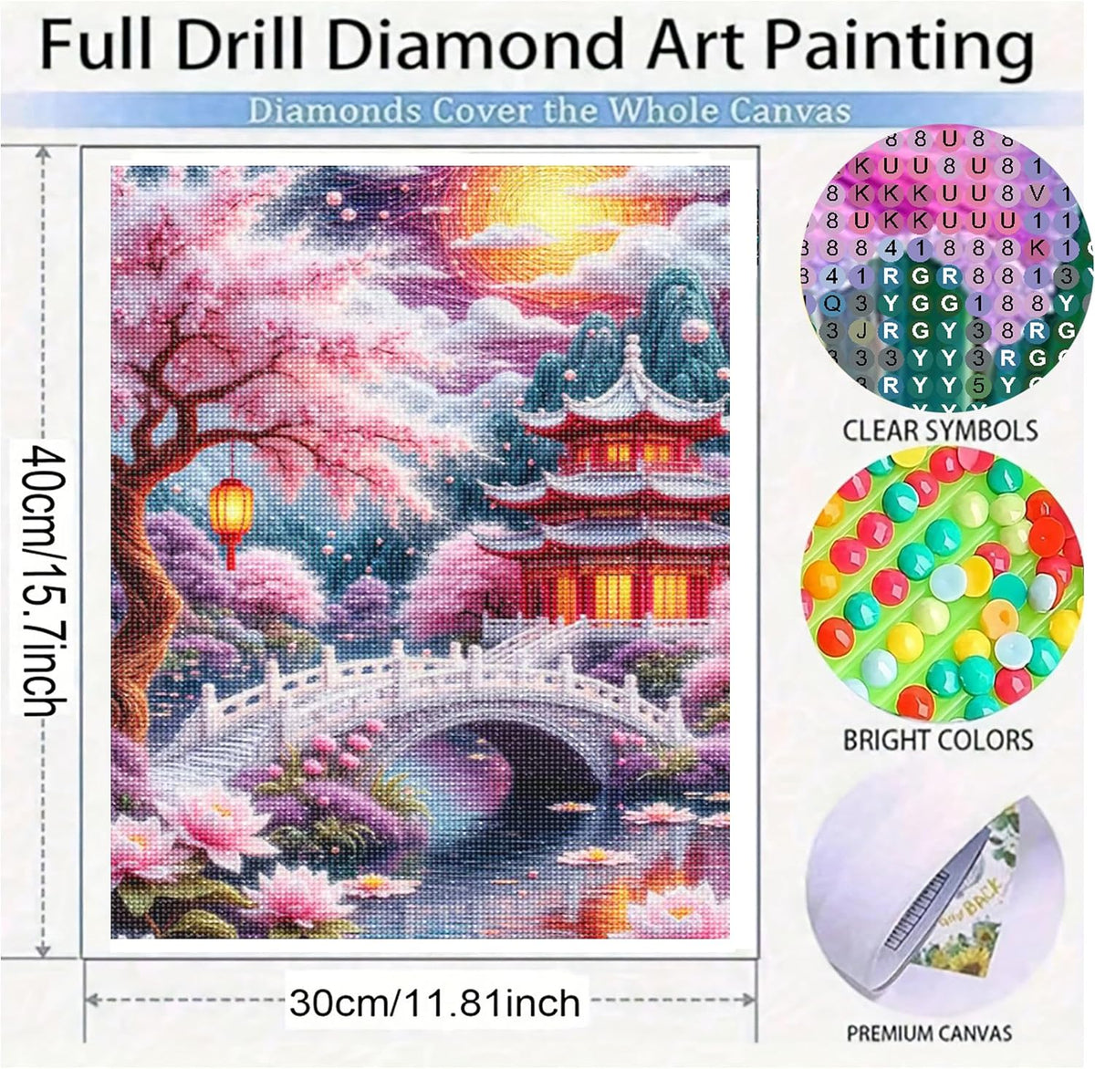 Landscape DIY Diamond Painting Kit, Japanese Garden Scene Diamond Art Kits for Adults,5D Full round Drill Diamond Mosaic Kits,Diy Diamond Dots for Beginners,12X16 Inch